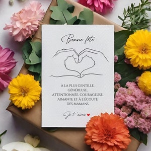 Carte fête des mères à la meilleure maman la plus gentille attentionnée dessin mains en coeur bonne fête maman déclaration amour mère fille