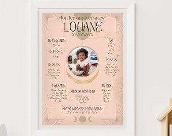 Baby Child Birthday Poster Personalized with photo Moon Star Sun Astro Cosmic Magic Original Sky Astral Solar System