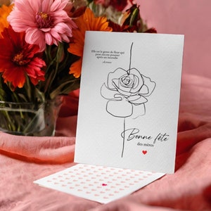 Carte Bonne Fête Maman joli Dessin d’une Rose avec texte poème citation courage résilience dessin fleur fête des mères jeune maman coeur