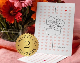 Mother's Day card with little hearts, drawing of a rose flower, Happy Mother's Day, first Mother's Day, new mother, love, pink, red