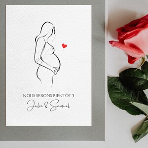 Carte Annonce Grossesse Personnalisée Dessin femme enceinte Surprise Bonne nouvelle bébé famille s’agrandit tu vas devenir tata papi mamie image 2