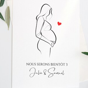 Carte Annonce Grossesse Personnalisée Dessin femme enceinte Surprise Bonne nouvelle bébé famille s’agrandit tu vas devenir tata papi mamie image 3