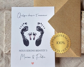 Carte Annonce Grossesse Personnalisée Empreintes Pieds Bébé Futurs Parents Surprise Bonne nouvelle Prénoms la famille s’agrandit enfant 2025