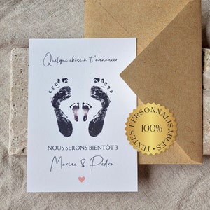 Carte Annonce Grossesse Personnalisée Empreintes Pieds Bébé Futurs Parents Surprise Bonne nouvelle Prénoms la famille s’agrandit enfant 2025