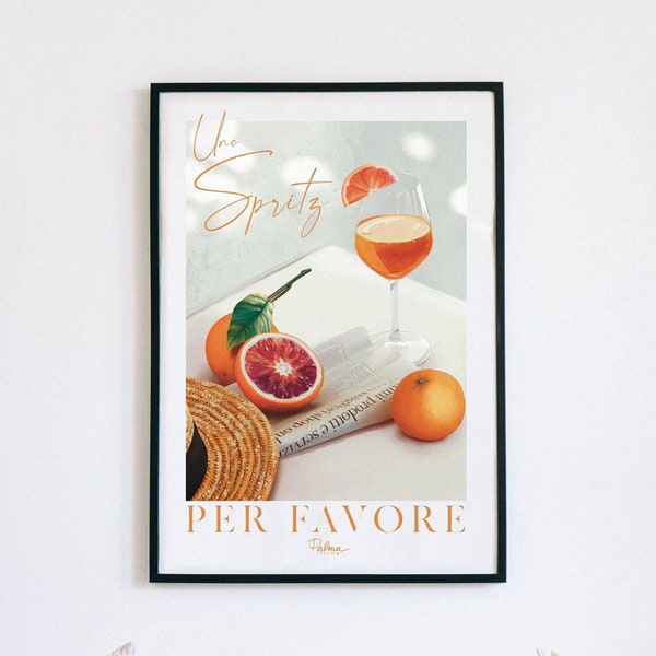 Affiche Spritz Italie Apérol poster Illustration Long Drink Cocktail Mocktail Prosecco Orange Italien Dolce Vita Terrasse été Apéritif