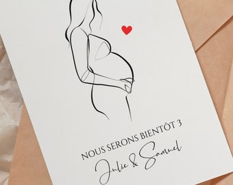Carte Annonce Grossesse Personnalisée Dessin femme enceinte Surprise Bonne nouvelle bébé famille s’agrandit tu vas devenir tata papi mamie