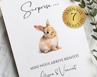 Illustrated Pregnancy Announcement Card: Cute Animal Drawing - Baby's Coming! We're Going to Be Parents! I'm Pregnant! Grandpa, Grandma, Aunt, Uncle, Godmother, Auntie