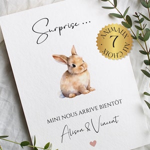 Carte Annonce Grossesse Dessin Petit Lapin Poussin Animal Mignon bébé arrive On va être parents je suis enceinte papi mamie tata tonton tati