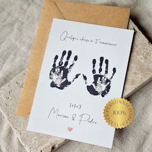 Carte Annonce Grossesse Personnalisée Empreintes Mains bébés futurs parents Surprise Bonne nouvelle la famille s’agrandit bébé en route tata