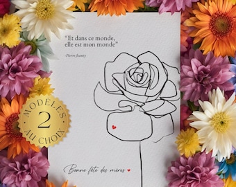 Happy Mother's Day card Drawing of a Rose with poem quote drawing flower pretty Mother's Day card mother daughter young mom dad red heart