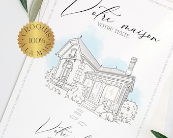 Drawing of your house, a true sketch from a photo, handmade illustration, a great gift idea for a housewarming, moving day, poster, framed decoration