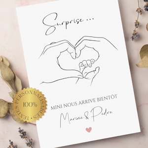 Carte Annonce Grossesse Personnalisée Surprise Bonne nouvelle main bébé parents enfant la famille s’agrandit tu vas devenir tata papi mamie