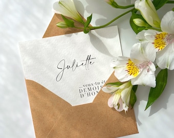 Carte Demoiselle d’honneur Témoin Personnalisée prénom déclaration demande annonce mariage amie amitié fiançailles enveloppe famille
