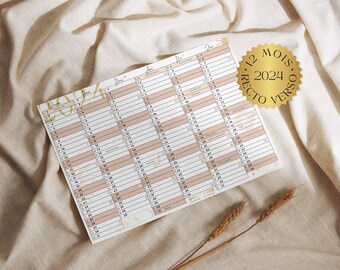 Wandkalender 2024 om jaarlijks Frans dubbelzijdig kantoor op te hangen mooie roze beige terracotta ontwerpen ster maan astro girly download