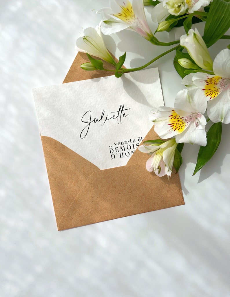 Carte Demoiselle d’honneur Témoin Personnalisée prénom déclaration demande annonce mariage amie amitié fiançailles enveloppe famille image 1