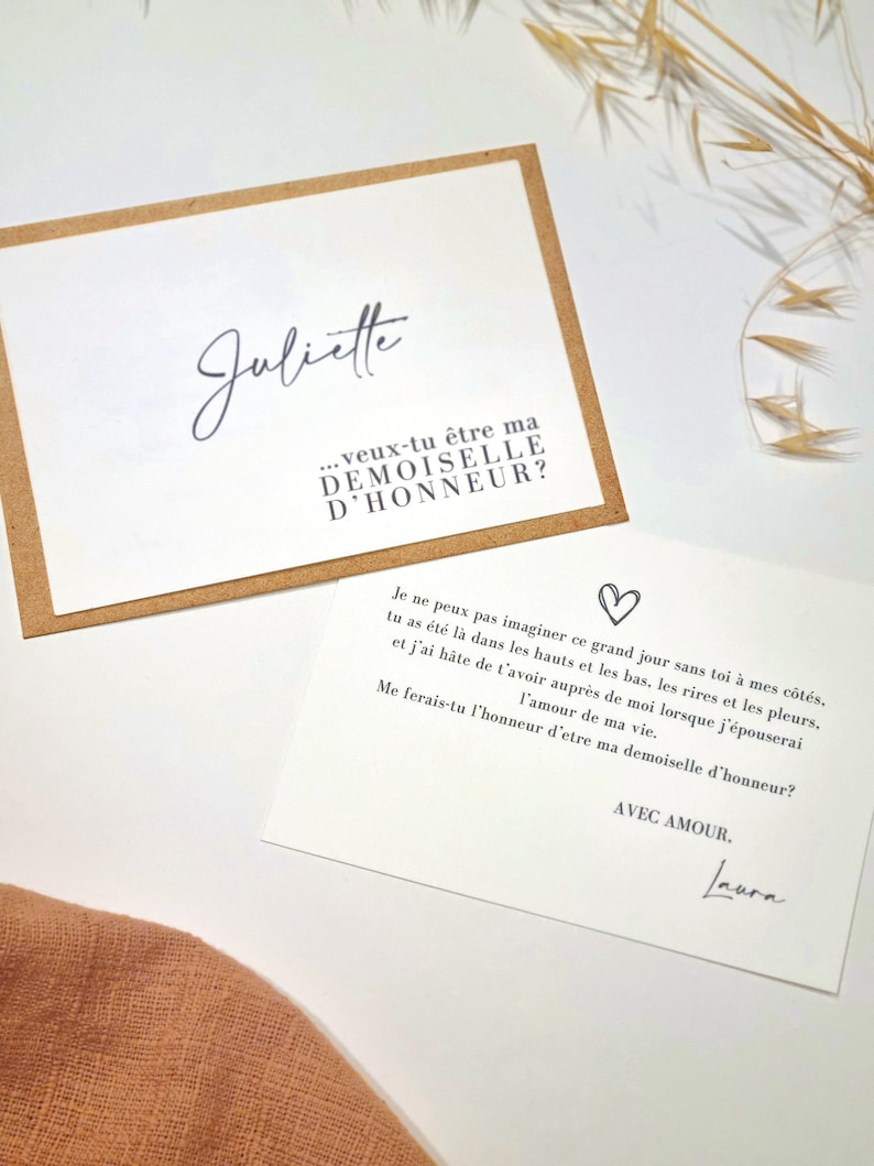 Carte Demoiselle d’honneur Témoin Personnalisée prénom déclaration demande annonce mariage amie amitié fiançailles enveloppe famille image 4