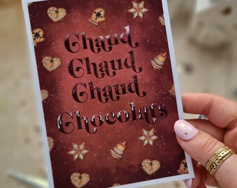 Carte Voeux Chocolats biscuits Noël illustrations citation carte cadeau fêtes de fin d’année famille santé bonheur présents petite attention