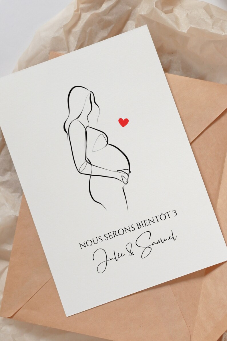 Carte Annonce Grossesse Personnalisée Dessin femme enceinte Surprise Bonne nouvelle bébé famille s’agrandit tu vas devenir tata papi mamie image 1