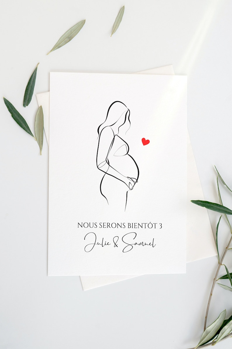 Carte Annonce Grossesse Personnalisée Dessin femme enceinte Surprise Bonne nouvelle bébé famille s’agrandit tu vas devenir tata papi mamie image 3