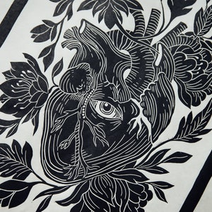 Lino print, Linocut, Handmade Art Print, Unique print, Block Print Poster - &quot;Mirrored heart&quot;