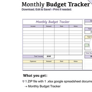 Editable Purple Monthly Budget Tracker Sheet | Google Spreadsheets Monthly Budget Tracker Template