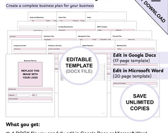 Editable Pink Business Plan Template to Use in Google Docs or Microsoft Word