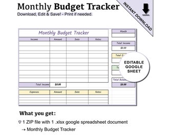 Editable Purple Monthly Budget Tracker Sheet | Google Spreadsheets Monthly Budget Tracker Template