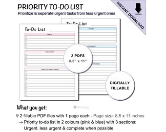 Fillable Priority To Do List with checkboxes | Digitally Fillable and Printable PDF