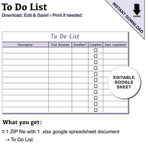 Bearbeitbarer To Do List Tracker für Business mit Checkboxen | Google Spreadsheets To Do Liste Vorlage