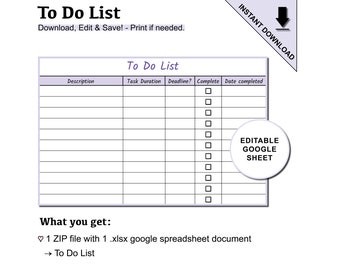 Editable To Do List Tracker for Business with Checkboxes | Google Spreadsheets To Do List Template