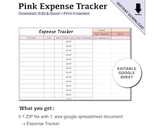 Editable Pink Expense Tracker for Business | Google Spreadsheets Expense Tracker Template