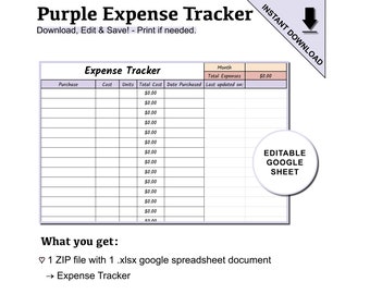 Editable Purple Expense Tracker for Business | Google Spreadsheets Expense Tracker Template