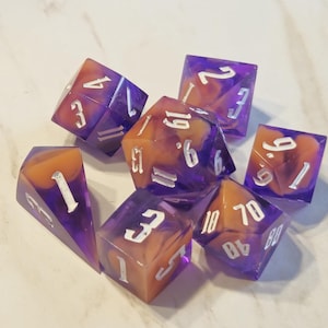 Retrovision, sharp edge dice set, polyhedral dice, DND supplies, 7 piece dice, birthday gift for wife, ttrpg dice