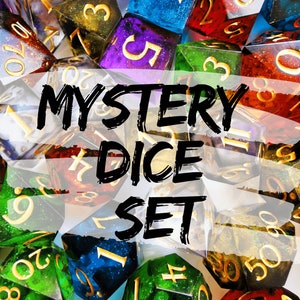 Mystery dice, 7 piece set, dice set for dnd, ttrpg supplies, sharp edge dice, handmade dice, valentines gift for boyfriend