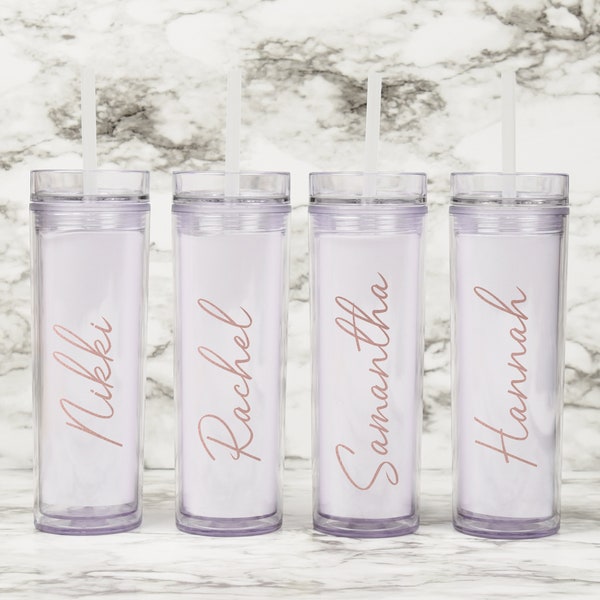 Personalized Skinny Tumbler 16oz with Straw | Bachelorette Party Favor | Bridesmaid Proposal Gifts | Custom Acrylic Tumblers | Bridal Party