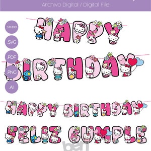 Happy Birthday-Banner/Feliz Cumple Gatito-Wimpel