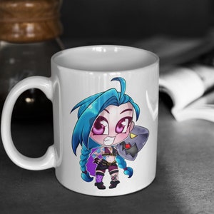 League of Legends | Cute Chibi Jinx | 11oz White Glossy Mug | Perfect Gift for Gamers and LoL Fans