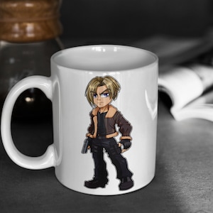 Resident Evil 4 | Cute Chibi Leon Scott Kennedy | 11oz White Glossy Mug | Perfect Gift for Gamers and Resident Evil Fans