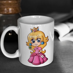 Super Mario | Cute Chibi Princess Peach | 11oz White Glossy Mug | Perfect Gift for Gamers and Mario Fans