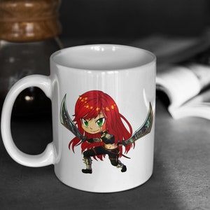 League of Legends | Cute Chibi Katarina | 11oz White Glossy Mug | Perfect Gift for Gamers and LoL Fans