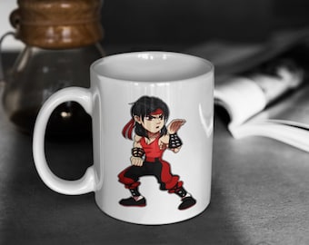 Mortal Kombat / Lindo Chibi Liu Kang / Taza blanca brillante de 11 oz / Regalo perfecto para jugadores y fanáticos de Mortal Kombat