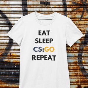 Counter-Strike Global Offensive | Eat Sleep CS:GO Repeat T-Shirt | White Gaming Unisex T-Shirt | Perfect Gift for Gamers and CSGO Fans