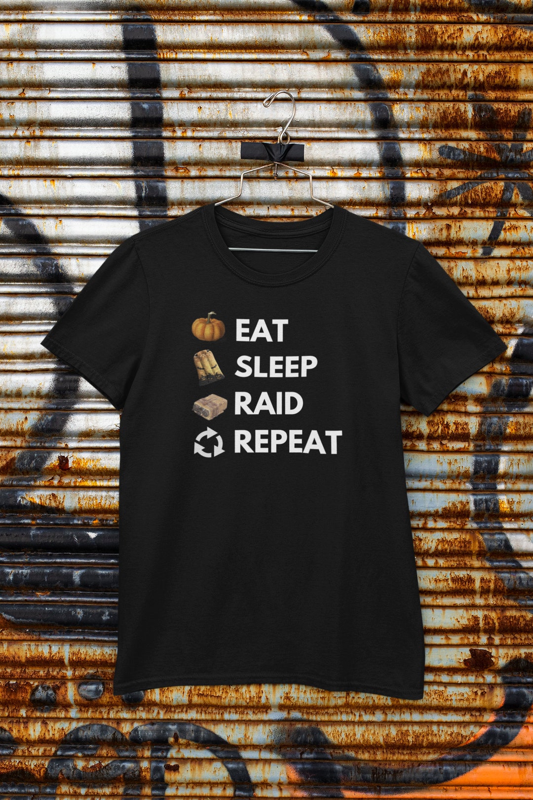 Rust Eat Sleep Raid Repeat Tshirt Gaming Tshirt Black Unisex Tshirt