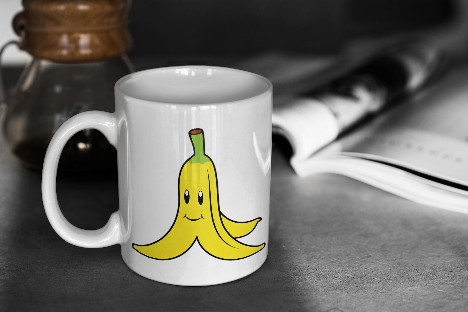 Mario Kart | Banana Peel | 11oz White Glossy Mug | Perfect Gift for Gamers and Mario Kart Fans