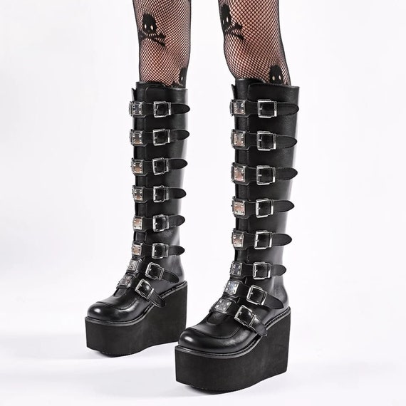 Bot bloemblad Harde wind Women Punk Shoes Platform High Heels Gothic Style Boots - Etsy Israel