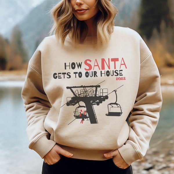 Ski Christmas Family Trip Sweatshirt: Santa Ski Lift PJs