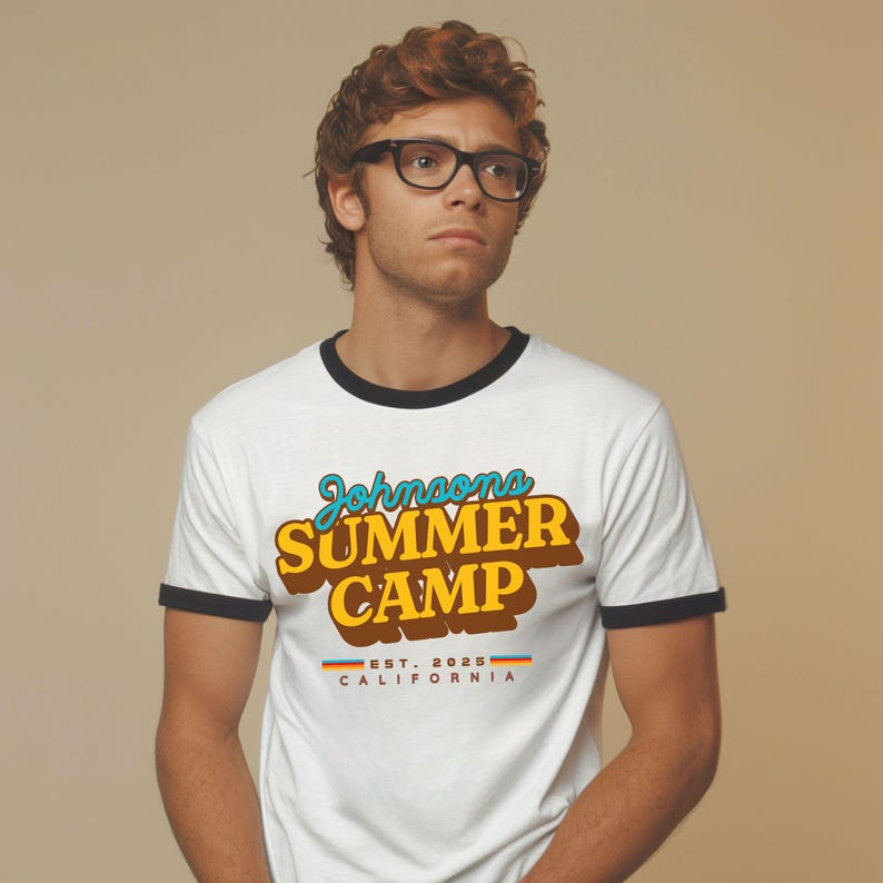 Personalized Retro Summer Camp Ringer Tee: 70s Style Custom Camping Shirt, Retro Summer Camp Matching t-shirts bild 3