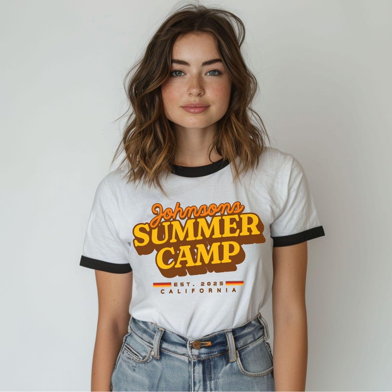 Personalized Retro Summer Camp Ringer Tee: 70s Style Custom Camping Shirt, Retro Summer Camp Matching t-shirts bild 5