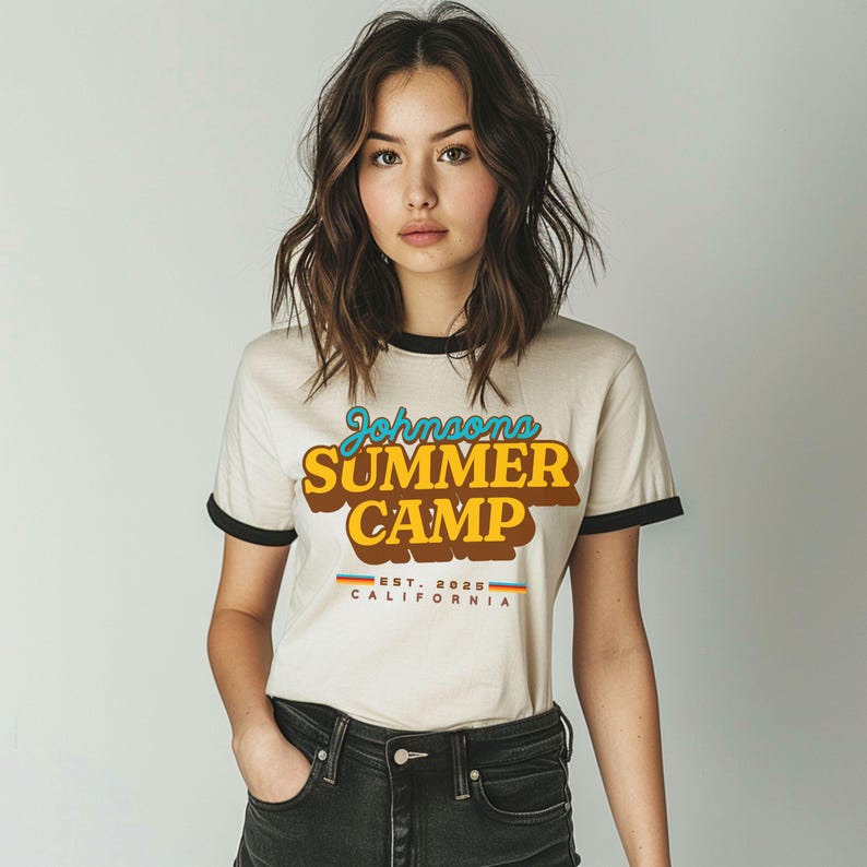 Personalized Retro Summer Camp Ringer Tee: 70s Style Custom Camping Shirt, Retro Summer Camp Matching t-shirts bild 1