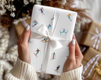 Holiday Wrapping Paper Retro Ski Scene Christmas, Holiday, Birthday, Gift Wrap, Wrapping Paper Skiers